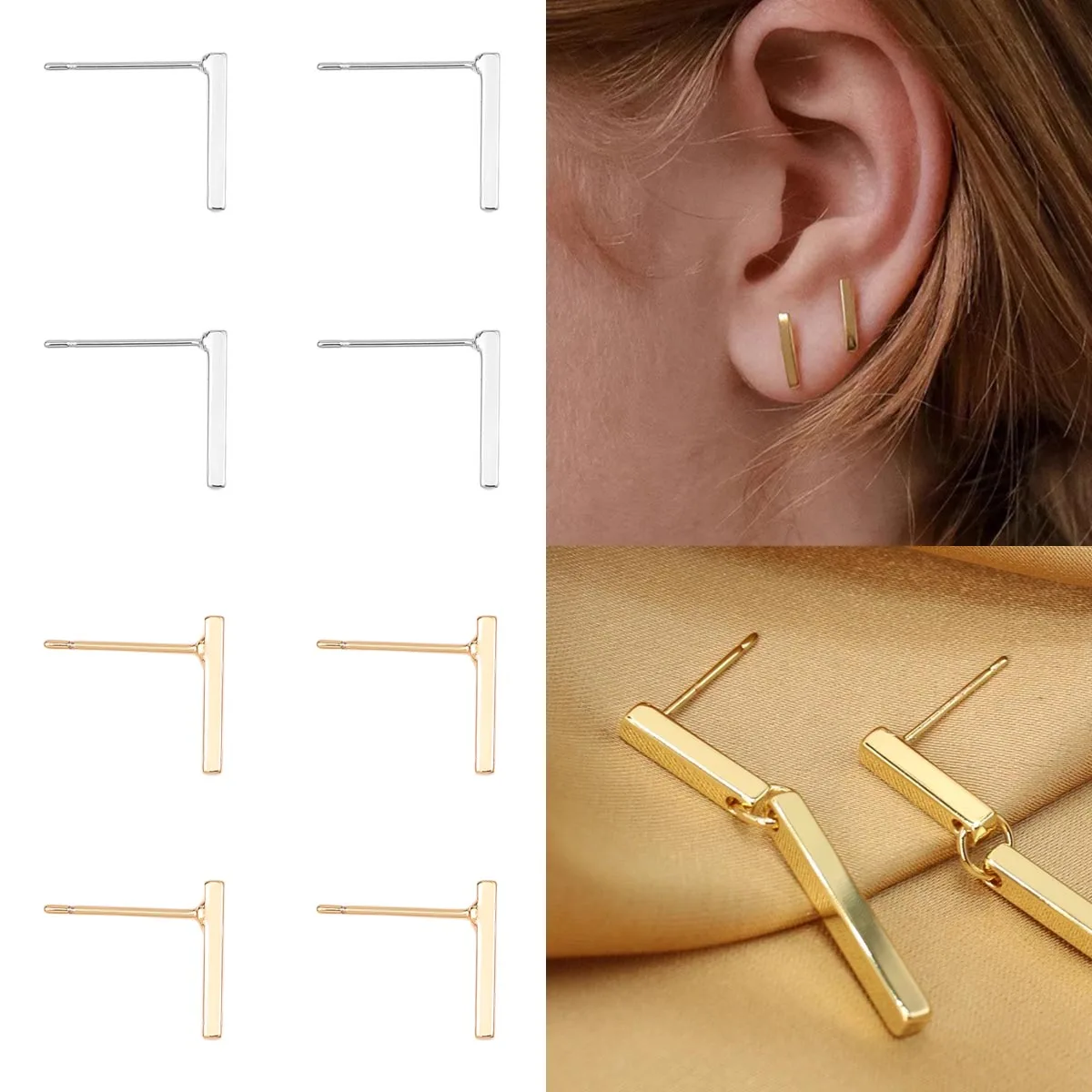 

20Pcs Copper Hook Earrings Base With Hole Geometric Polygonal Earring Posts Connector For DIY Jewelry Making Supplies
