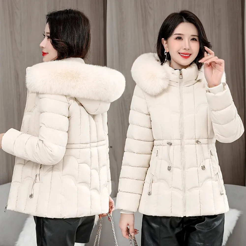 Winter 2024 New Jacket Women Parkas Fashion High-Quality Warm Cotton Padded Coat Ladies Short Overcoat Hooded Overwear Tops