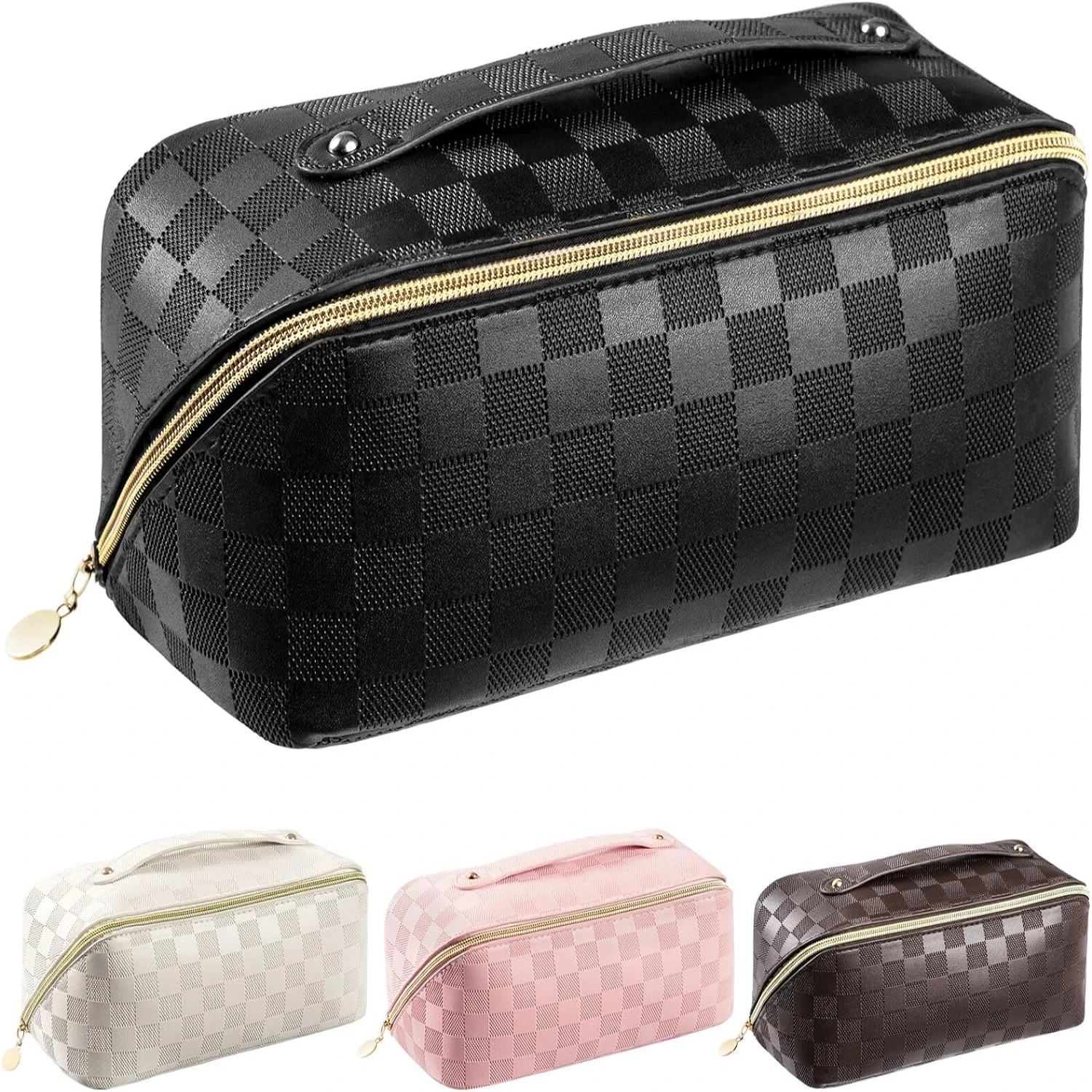 Elegant White Waterproof PU Leather Travel Cosmetic Makeup Bag - Stylish, High Practical Design, Large Capacity Multifunctional 