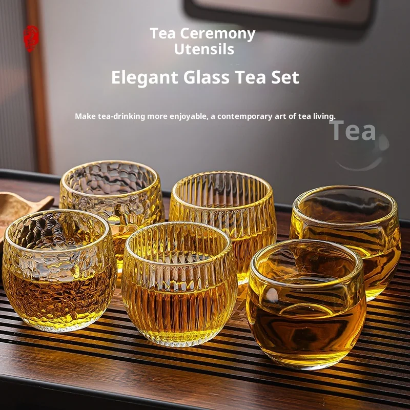 

Japanese Style Hammered Pattern Heat-Resistant Thickened Glass Tea Cup Set Non-Scalding Insulated Glass Tea Cup for Brewing Tea