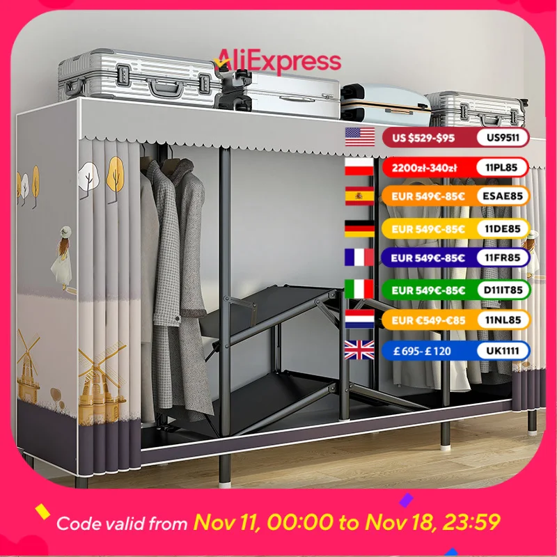 

Luxury Large Fabric Wardrobes Hanging Clothes Tall Display Storage Closet Space Saving House Roupeiros De Quarto Furniture