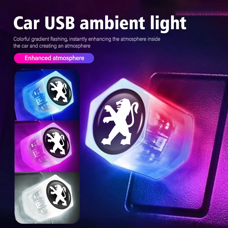 Car Mini USB LED Portable Light Plug Play Ambient Decorative For Peugeot 307 308 206 207 208 407 508 5008 106 107 205 4008 301