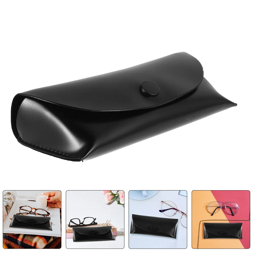 2Pcs Glossy Black PU Eyeglass Case Stylish Soft Sunglasses Pouch Portable Travel Protective Eyewear Storage Organizer
