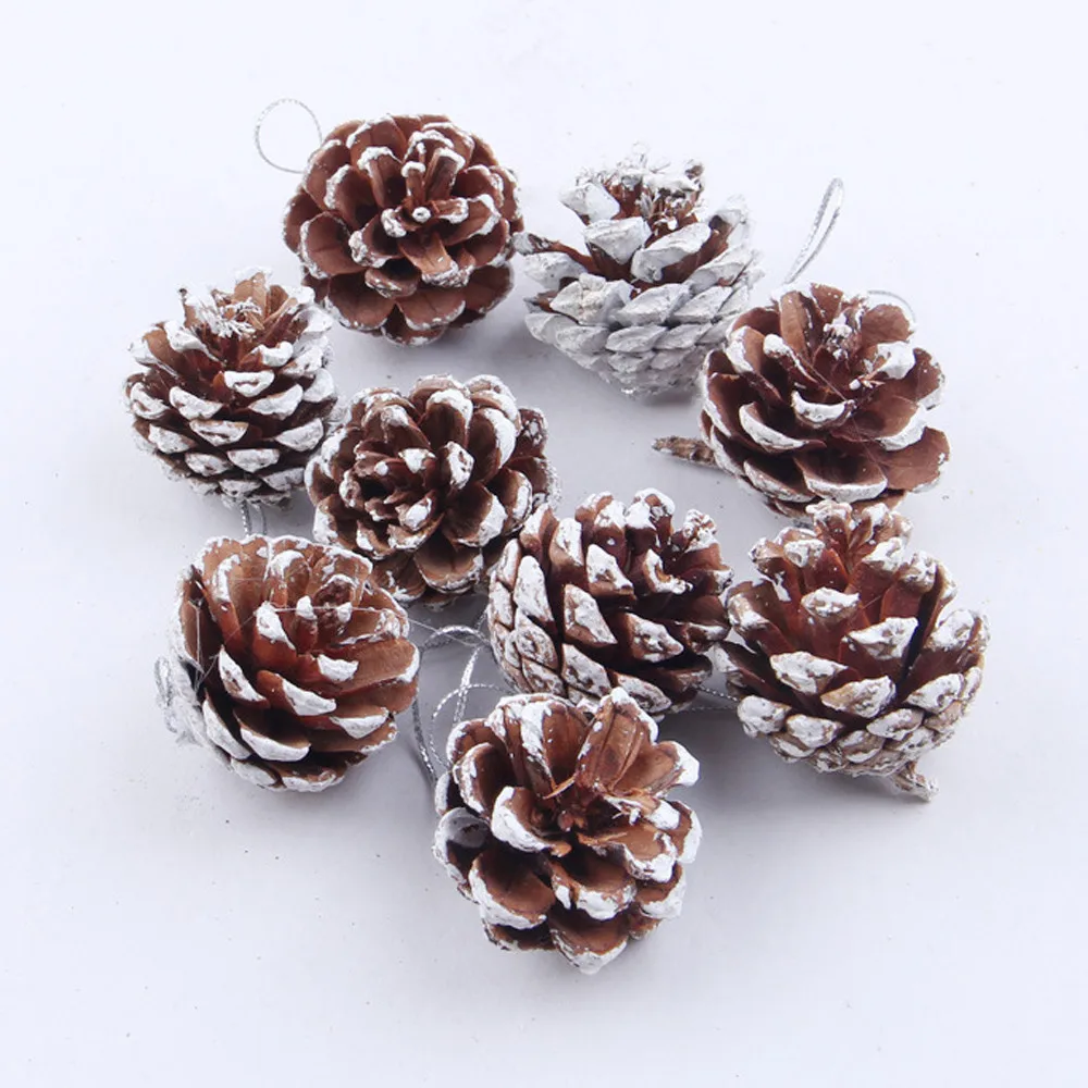 9Pcs Christmas Tree Decor Pine Cone Pendant Christmas Decoration Natural Pine Cone Dyed White Small Pine Cone Ornament  2024