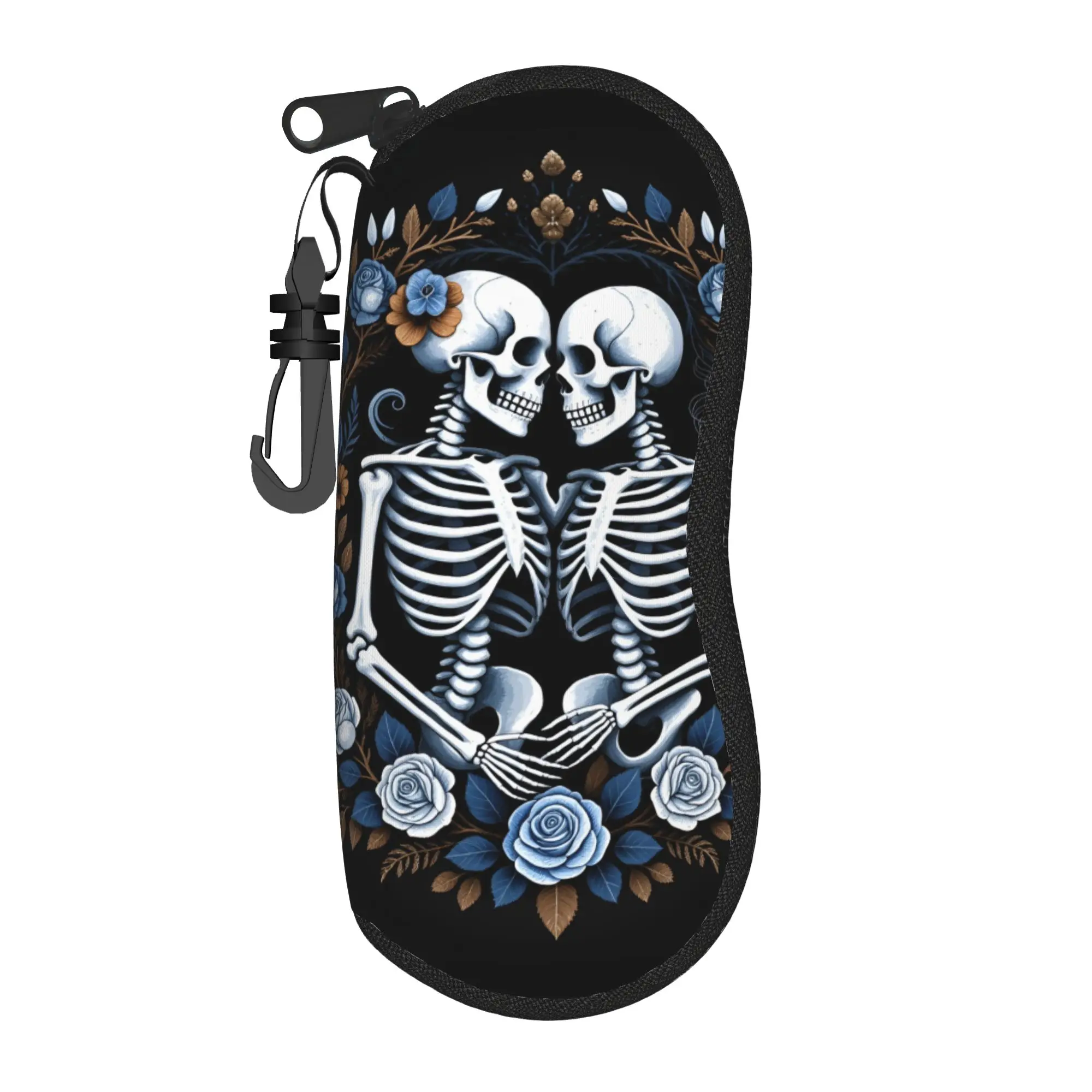 Harajuku Cartoon Glasses Case Skeleton Love Gothic Floral Skull Kiss  Zipper  Glasses Protector Cartoon Sunglasses Box