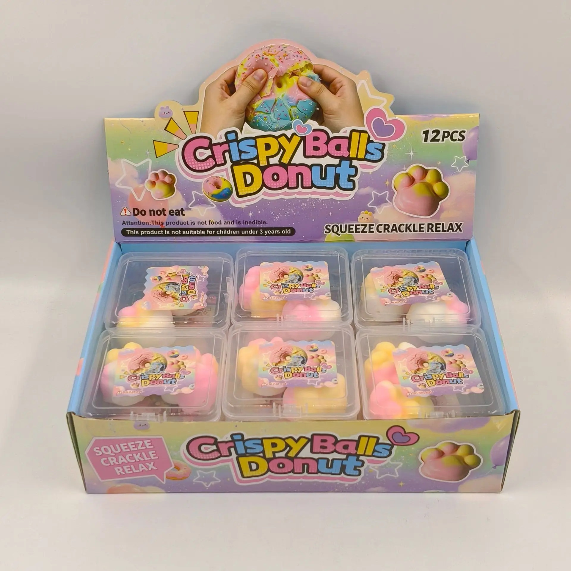 12PCS Crunchy Cat Paw & Ball Squishy Toy, Ultra Soft Handmade Stress Relief Squeeze Fidget Toy for Kids Adults