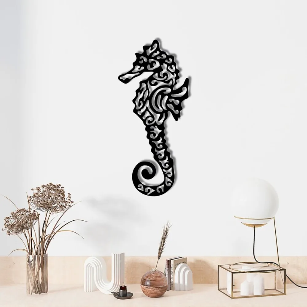 Arte de Parede em Metal com Tema de Cavalo-Marinho, Decoração Náutica para Banheiro, Pátio, Casa de Praia, Presente