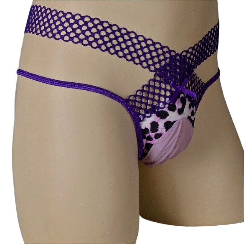 Sissy Panties Leopard Men Sexy Underwear Fishnet String Male Pouch Bag Thong Jockstrap Mens Lingerie Low Waist Soft Man G String