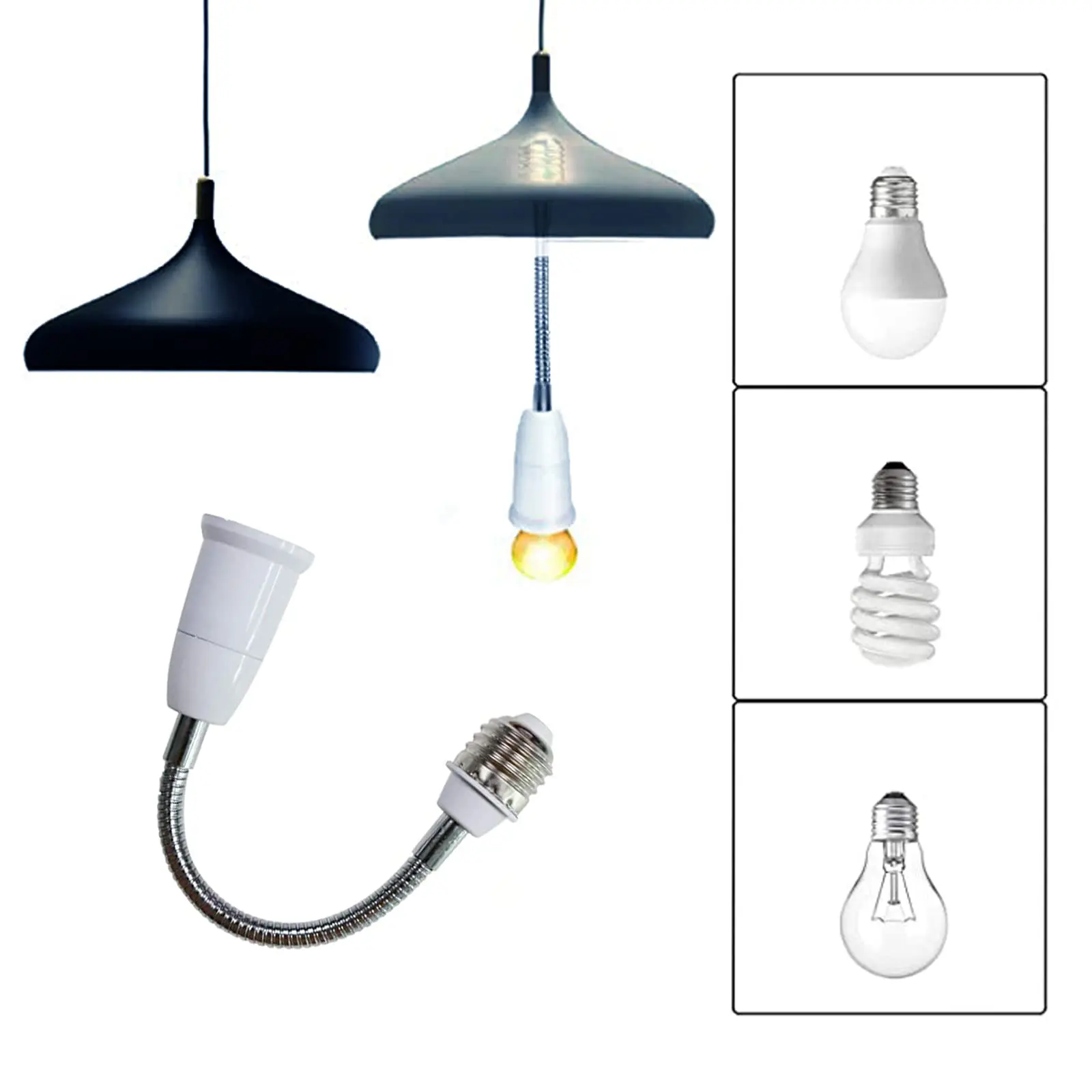 Universal 360℃ Elbow E27 to E27 Lengthened Lamp Holder Tube LED Light Bulb Base Lamp Head Socket 20cm 24cm 30cm 40cm 50cm 60cm