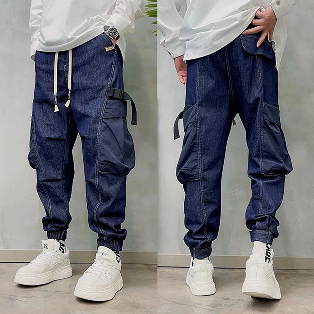 

Autumn Winter New Fashion Brand Workwear Big Pocket Casual Jeans Men'S Loose Versatile Trousers Elastic Cuffs Harem Pants Men