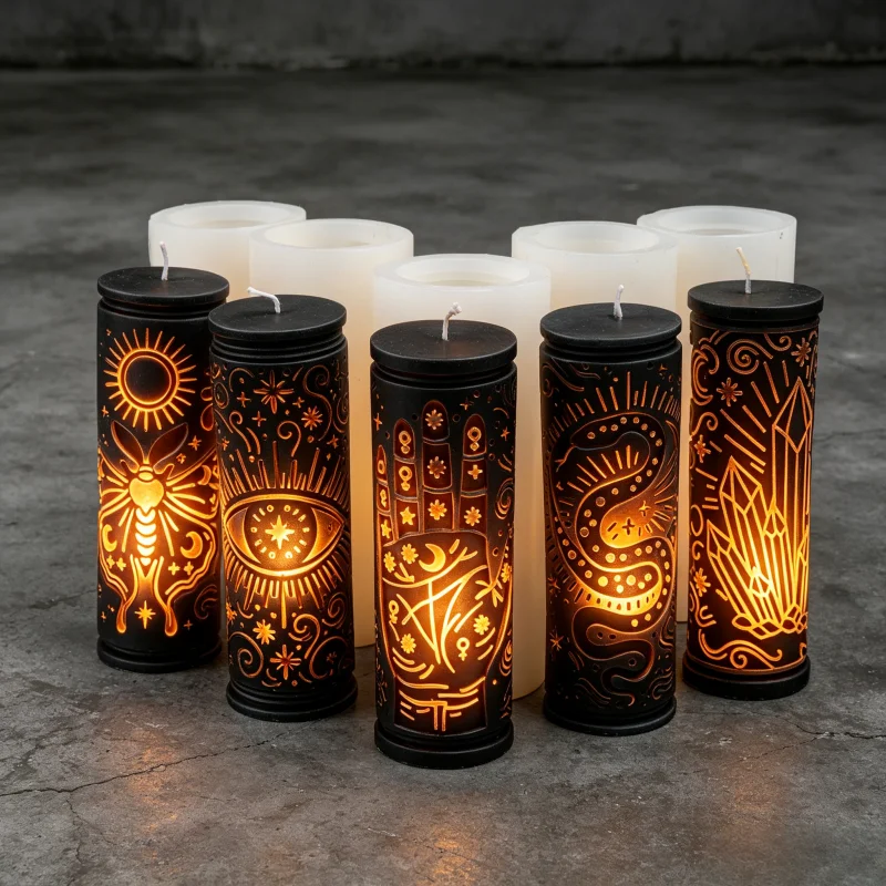 Silicone Candle Molds 5Pcs Mystical Witchy All Seeing Eye Hamsa Snake Pillar Mould DIY Candle Making Gothic Halloween Home Decor