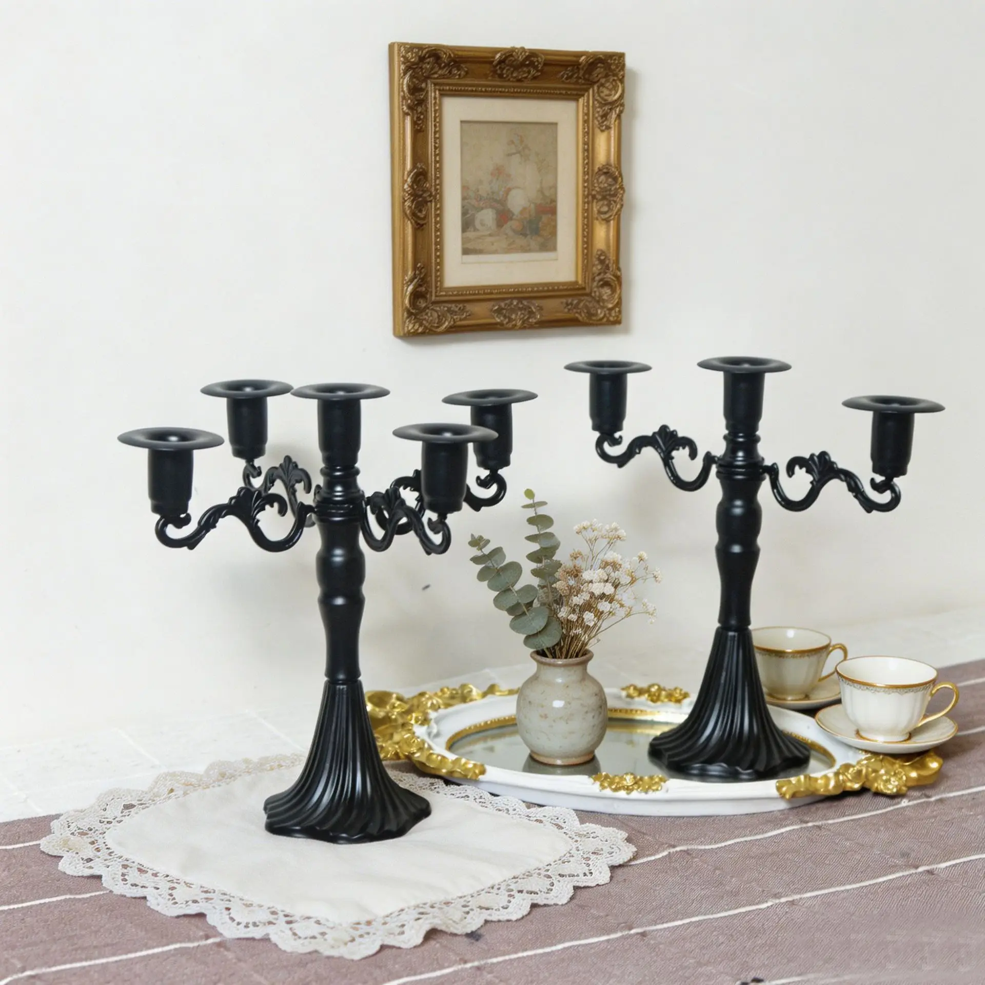 Black Vintage Iron Candelabra 3‑Arm 5‑Arm Candle Holder Retro Table Centerpiece for Wedding Dinner Home Party Decor