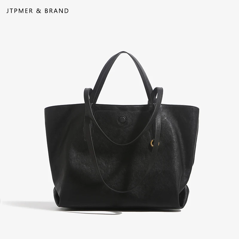 

JTP MER Tannery Leather Large Capaci Tote Bag Commuter Bag oulder Bag Women Casual Simple Sle Magnetic Bule Closure