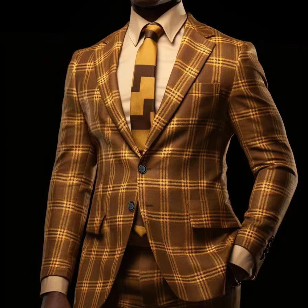 شيك الأصفر الرجال الدعاوى 2 قطعة سترة بانت مجموعات واحدة الصدر الشق التلبيب جودة عالية مناسبة خاصة الذكور مجموعات مخصصة #1