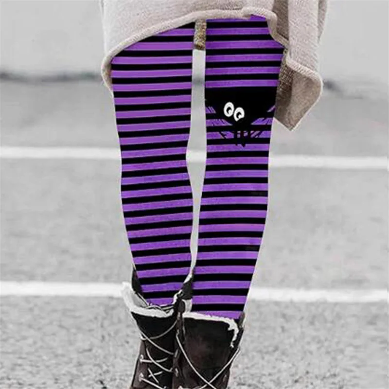 Cross-border foreign trade Autumn and Winter New Halloween Striped Printing Slim Fit Warm Skinny Pants Leggings One-Piece Trouse