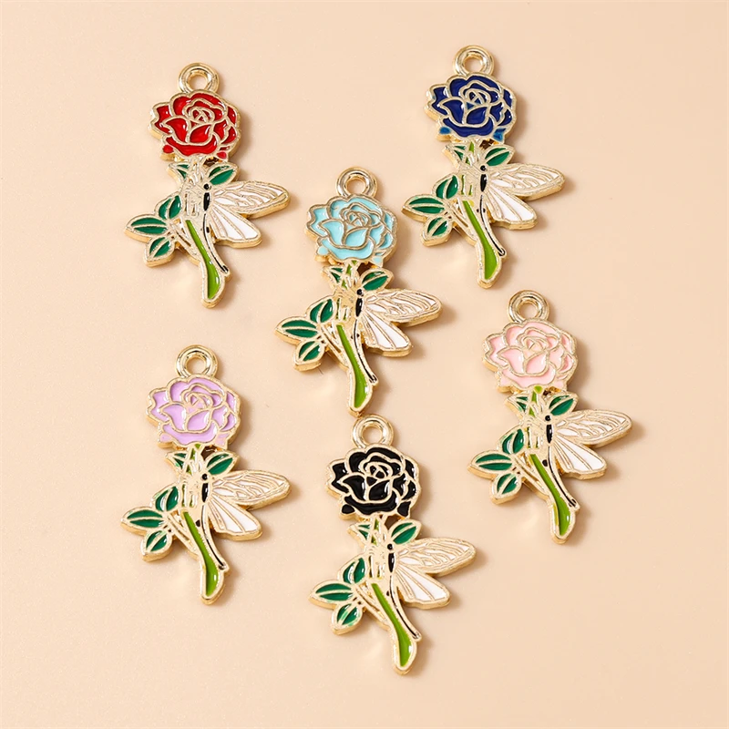 20 Stück 18x28mm Niedliche Emaille-Rosenblüten-Anhänger für die Herstellung von Halsketten, Ohrringen, Armbändern, DIY-Bastelarbeiten, Schmuckzubehör – Detail 11