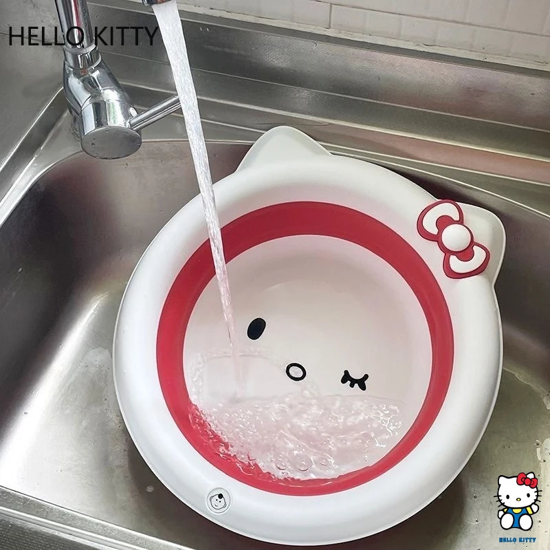 حوض غسيل هالو كيتي قابل للضغط، صديق للبيئة، مادة البولي بروبيلين، قابل للطي، هدية لتوفير المساحة المنزلية