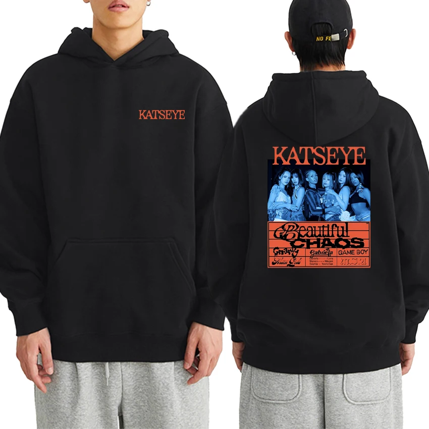 

Katseye Tour Graphic Double Sided Print Hoodie Streetwear Autumn Winter Sweatshirt Men Women Fleece Loose Casual Pullover Unisex