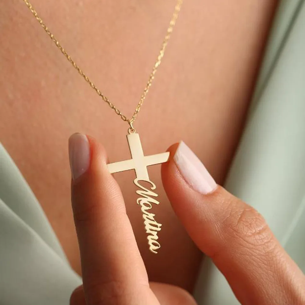 Titanium Steel Custom Cross Necklace | Engraved Name Personalized Christian Jewelry | Perfect Mother's Day Gift for Women 2025