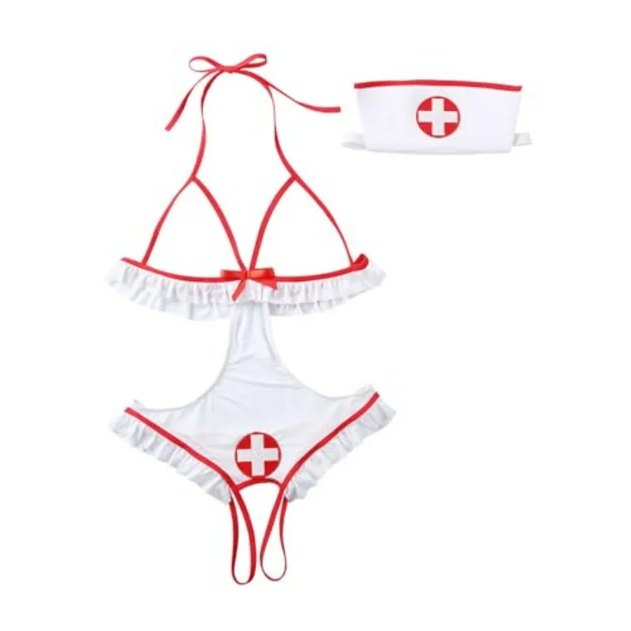 

Lingerie for Women Nurse Cosplay Uniform Roleplay Costume with Cap Fancy Nightgown Naughty Babydolls