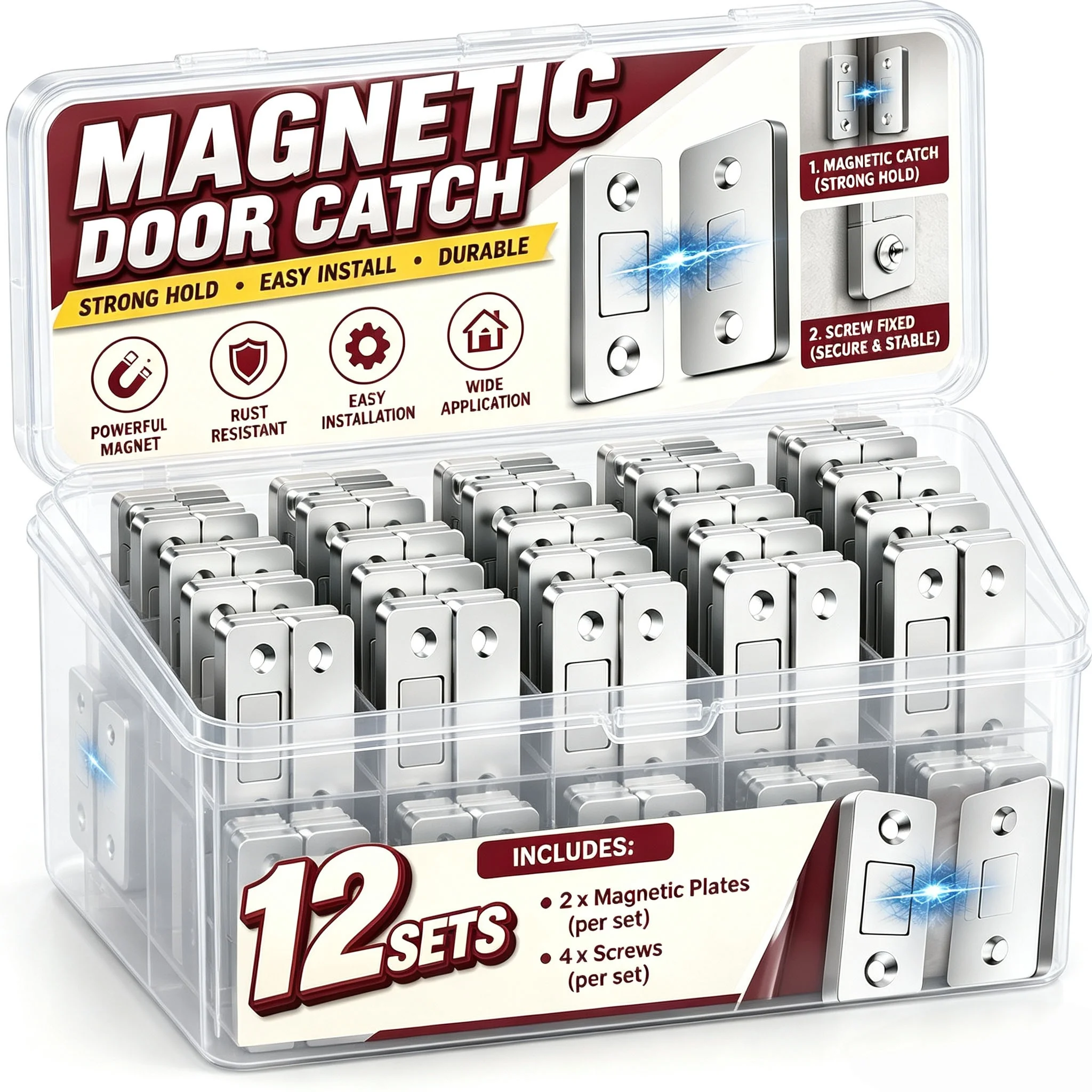Magnetic Door Catch Ultra-Thin Cabinet Catches Door Mount Seamless Release- Ideal for Sliding Doors Magnet Latches