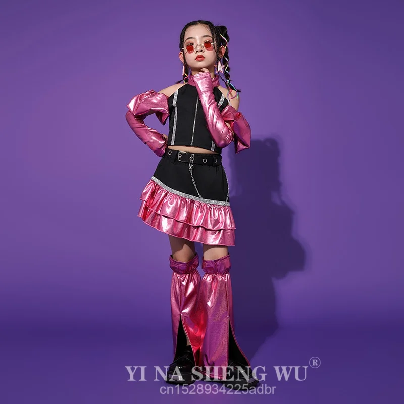 أزياء رقص الجاز للفتيات أزياء Kpop ملابس الوردي الوردي مرحلة الأداء الملابس المنصة الحفل الهيب هوب الملابس مجموعة