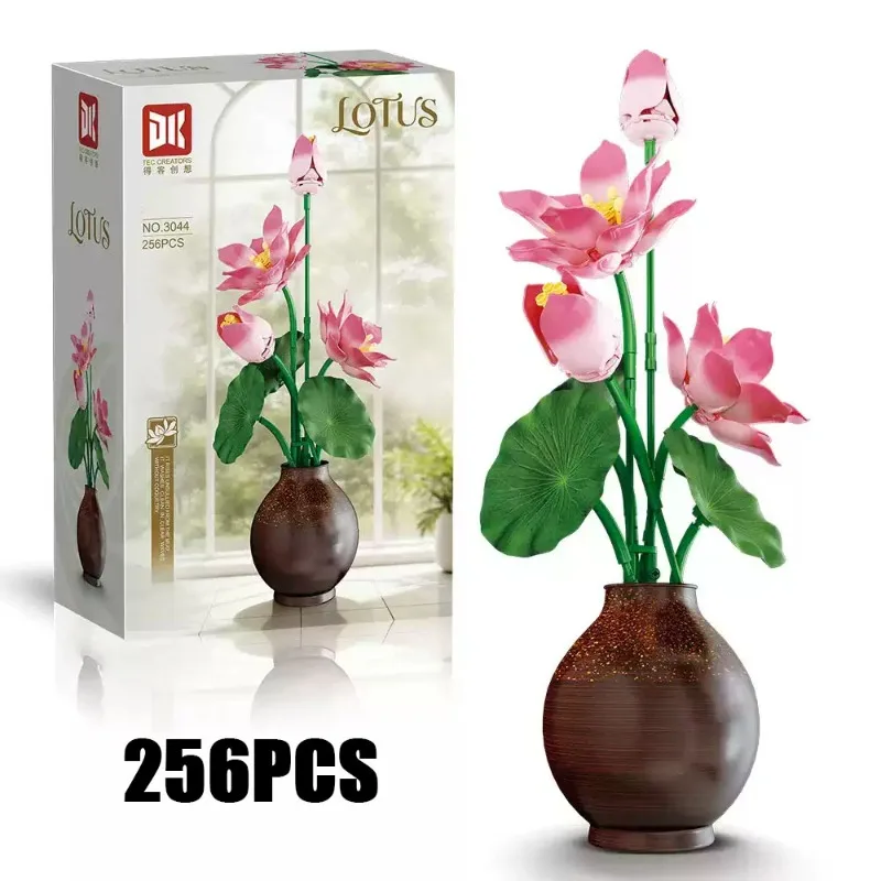 

256PCS Creative Eternal Bionic Bouquet Lotus Building Blocks Exquisite Home Decorations Construction Bricks Toy Gift For Girl