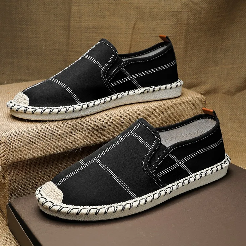 

Летние черные мужские рыбацкие туфли, удобные дышащие парусиновые туфли для мужчин, легкие повседневные туфли на плоской подошве, мужские туфли без шнуровки