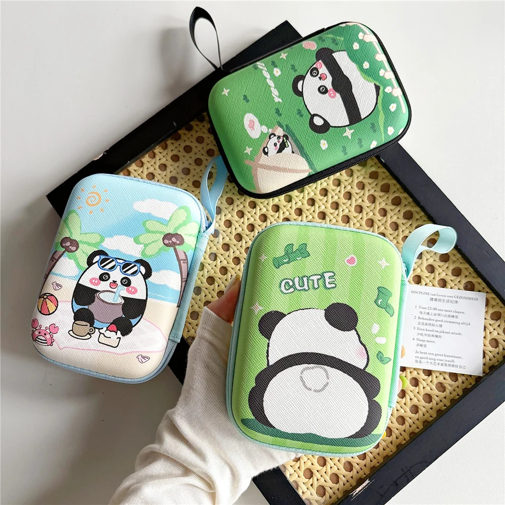 Cartoon panda Zipper Hard Holder headset Headphone bag Case Box coin purse Card Pocket Wallet Key Protective cover funda capa