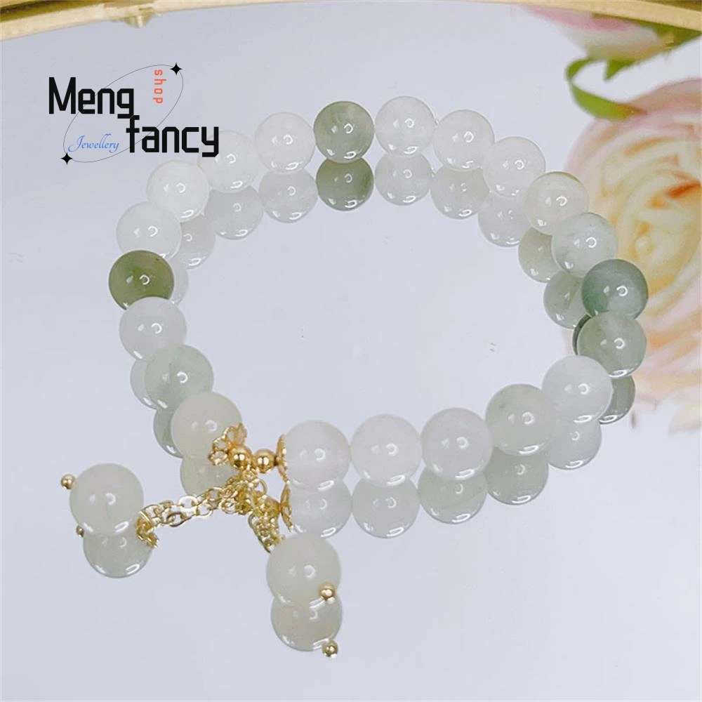 Natural Tianshan Cui Bracelet Female Simple Retro Tassel Gradual Jade Beaded Bracelet Exquisite Popular Luxury Fashion Jewelry