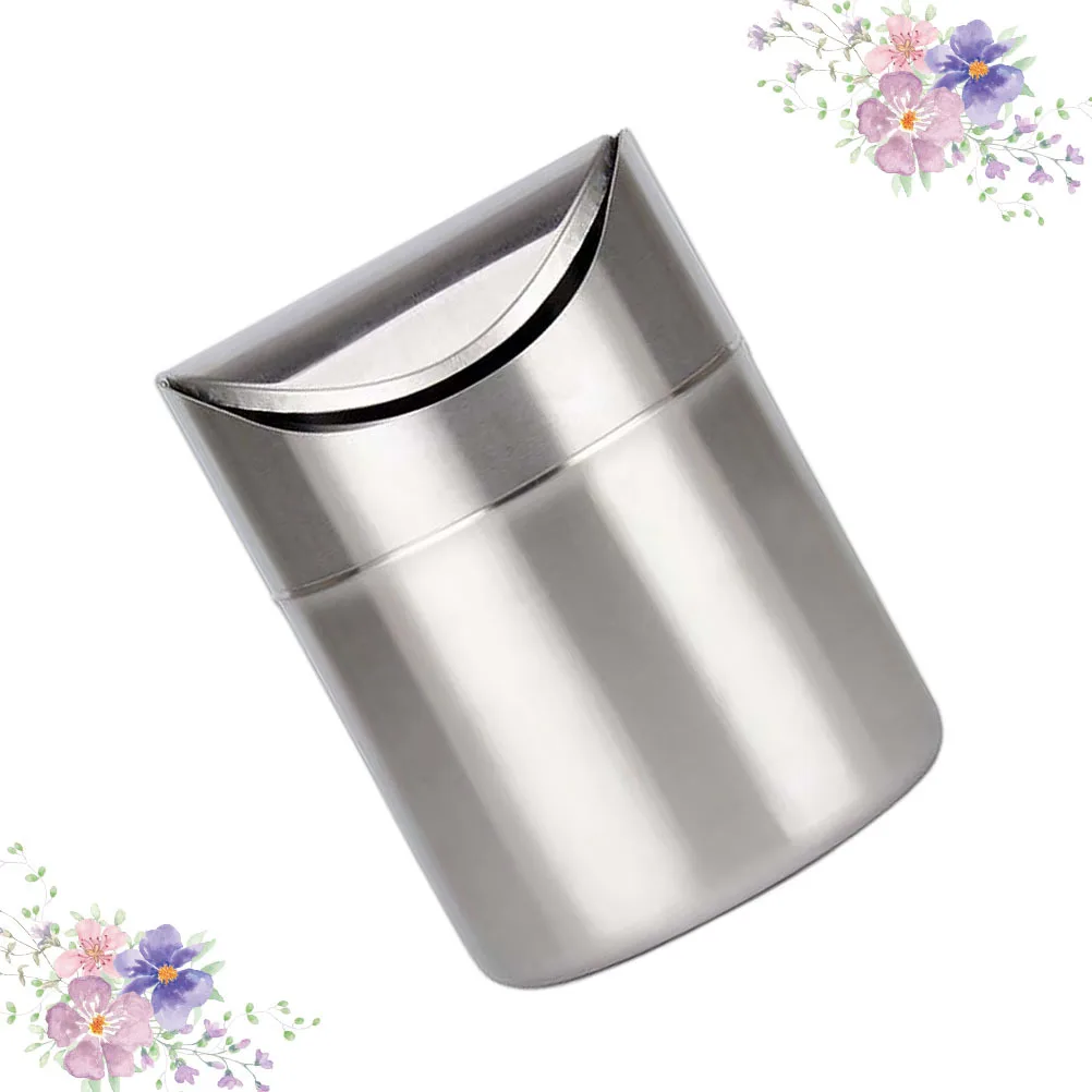 

1Pcs Desktop Garbage Can Premium Stainless Steel Space Saving Trash Bin for Home Office Bathroom Kitchen Bedroom Silver Finish