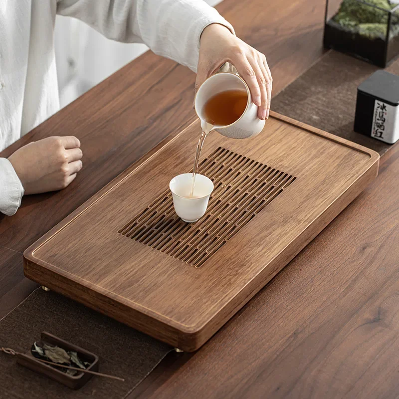 Two Usages Bamboo Chinese Decor Tea Trays Presentation Teapot Base Living Room Decorative Trays Kung Fu Tea Ceremony Set