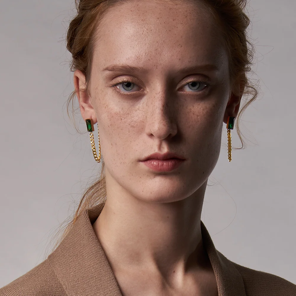 

Женские серьги-подвески с зеленым камнем ENFASHION, висячие серьги из нержавеющей стали золотого цвета, модные ювелирные изделия, E1194, 2020
