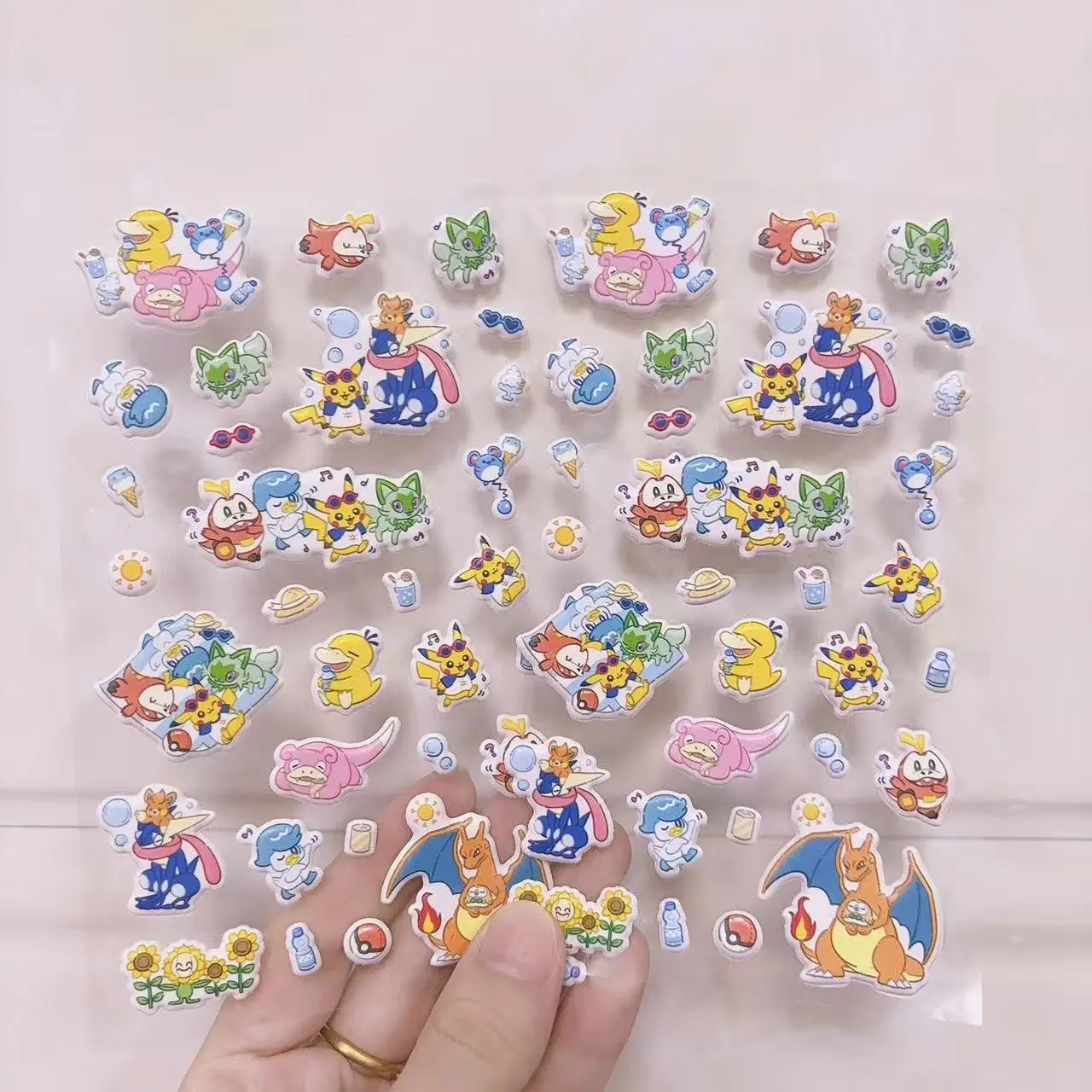 Pokemon Pikachu Psyduck Squirtle Bubble algodón pegatina tridimensional Diy funda de teléfono taza de agua decorar amigo regalo de cumpleaños