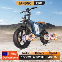 Jansno X60 Electric Bicycle 1500W Dual Motor 48V23AH Lithium Battery Retro Motorcycle Electric Bike 20*4.0 inch Fat Tire E-bike
