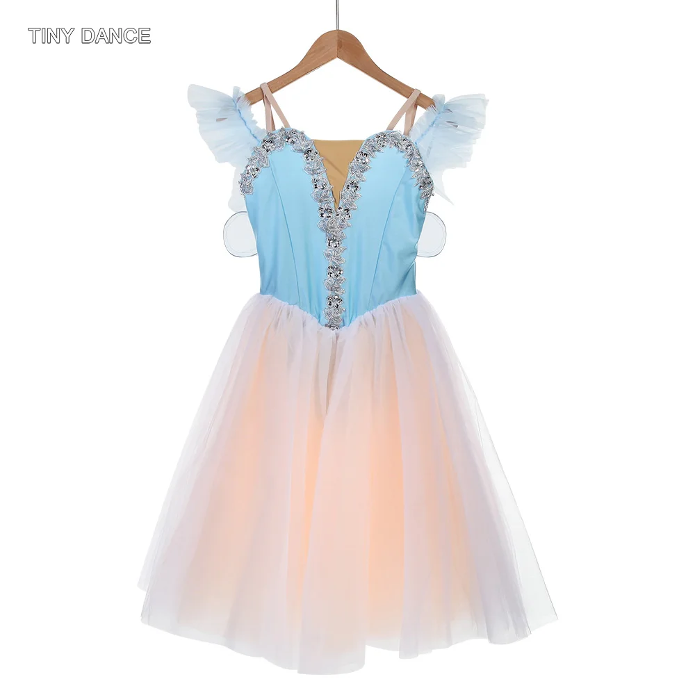 Schulterfreies, romantisches Tutu für Erwachsene und Mädchen, Performance-Ballett-Tanzkostüm, Spandex-Mieder mit langem, bauschigem Tutu 20027