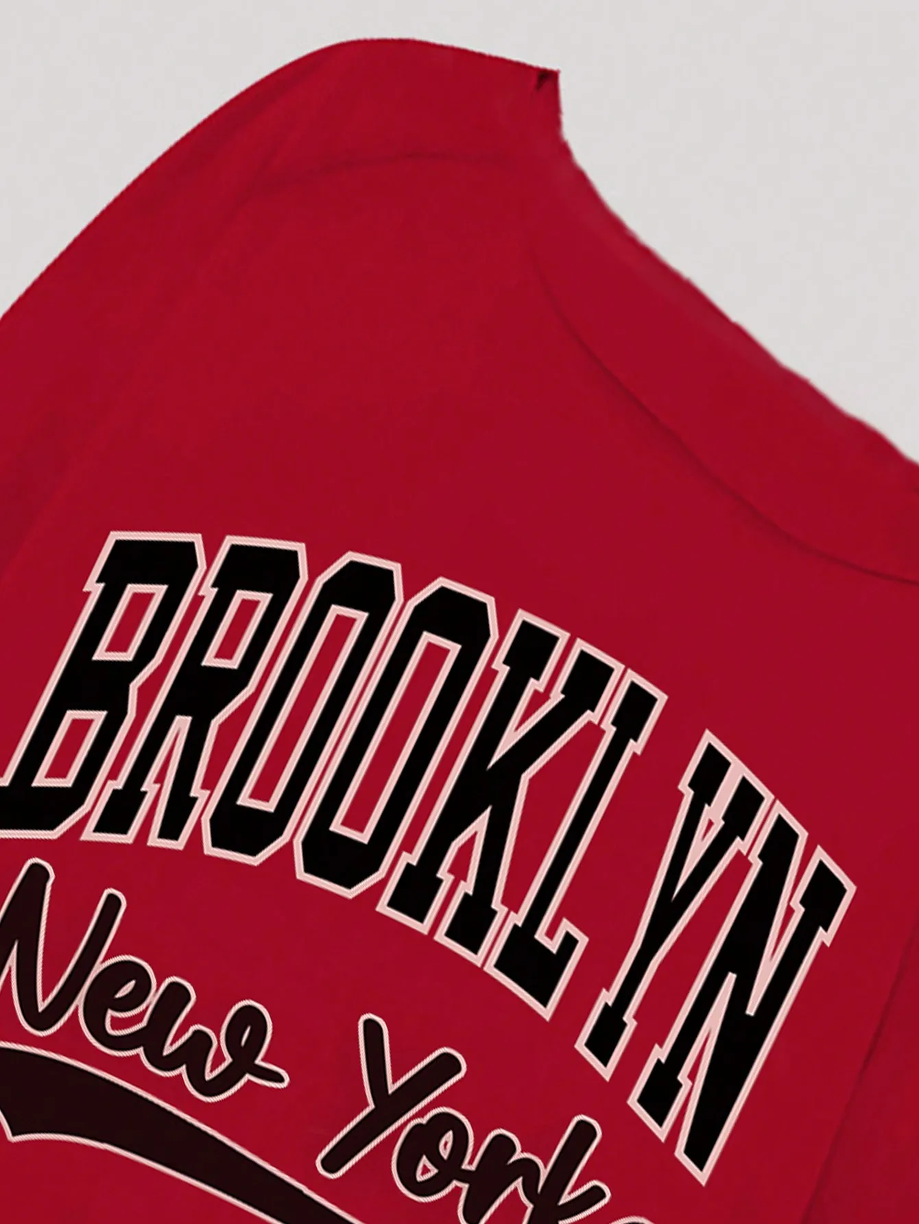 Czerwona bluza damska z odkrytymi ramionami, długim rękawem i nadrukiem liter, wzór Brooklyn New York, codzienna bluzka na jesień i zimę.