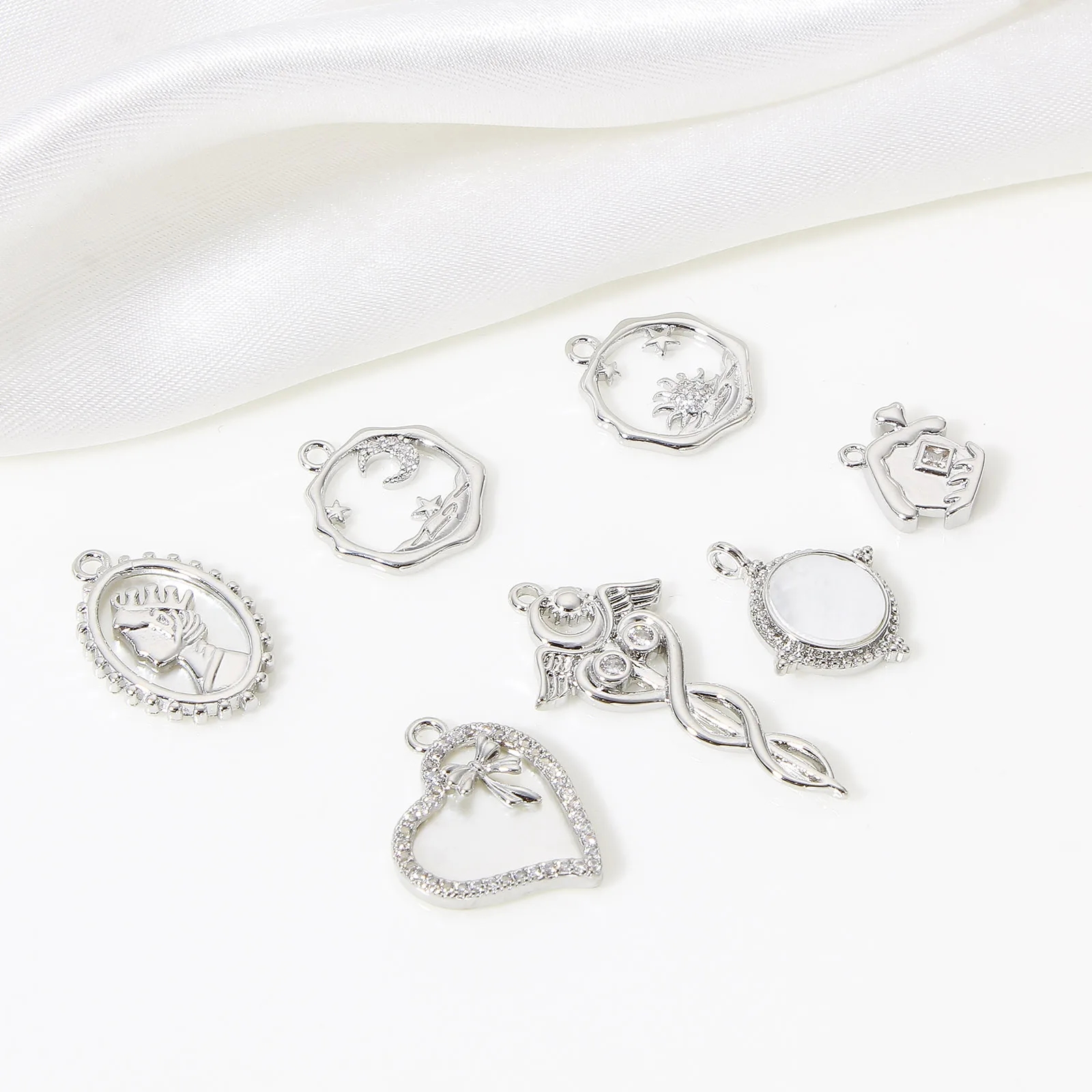 1pc Copper Charms Silver Color Heart Moon Star Rhinestone Pendant DIY Necklace Earrings For Women Party Jewelry Findings