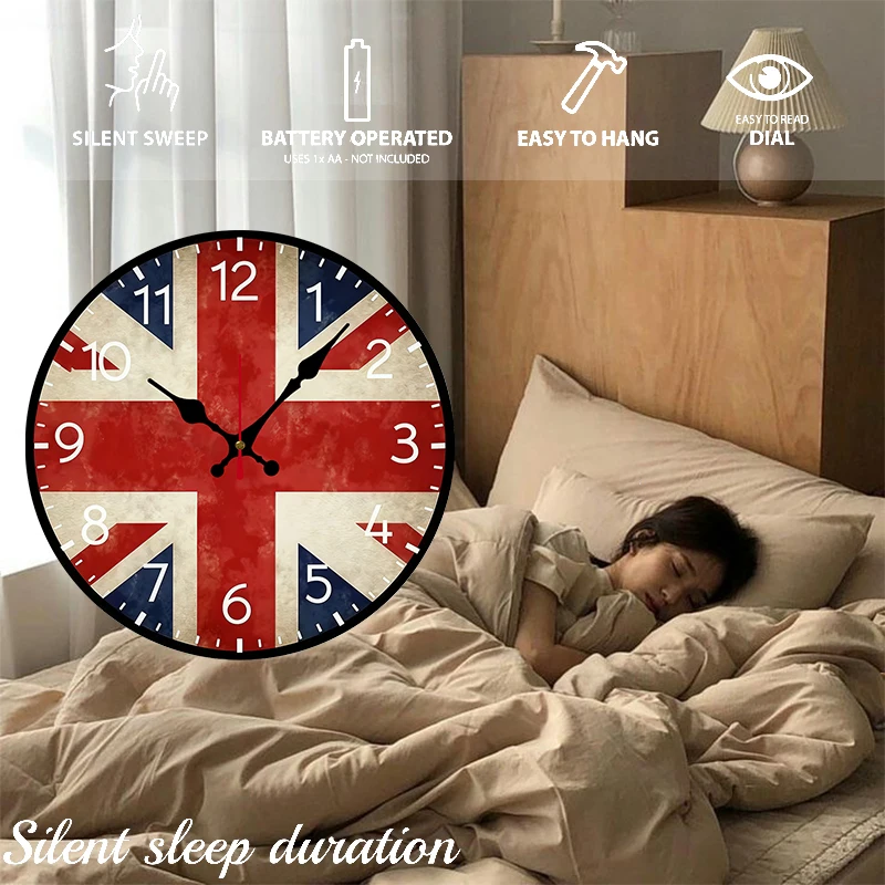 Flag Design Wooden Round Silent Hanging Wall Clock, Suitable For Living Room, Office, Study Room, Bedroom, Home Decoration view 4