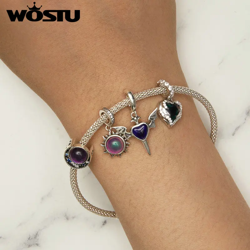 WOSTU 925 Sterling Silver Temperature-Sensitive Charm Color Change MoonStone Pendant Fit Original Bracelet for Women DIY Jewelry