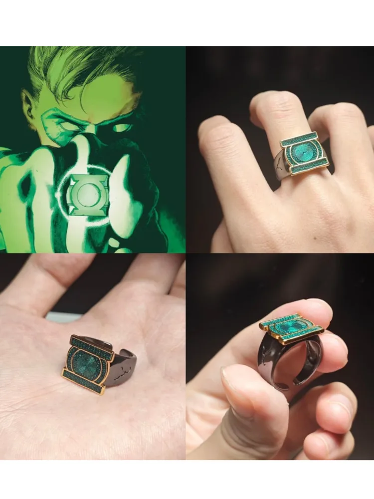 Heißer Green Lantern Corps Ring Anime Peripherie Green Lantern Ring John Stewart Ring Verstellbarer Offener Ring Cosplay Spielzeug Geschenk für Fans