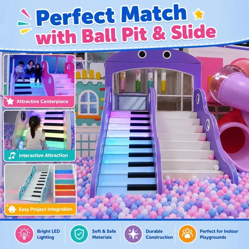 Interactive LED Step Staircase Musical Piano Slide Indoor Sensory Playground Equipment with Sound-Activated Light Foot-Activated
