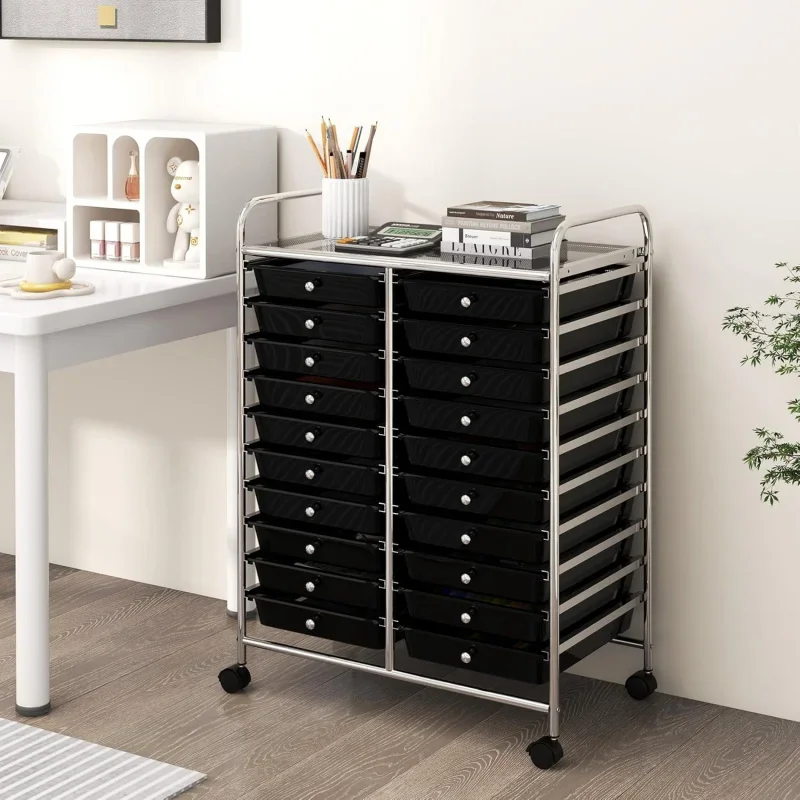 20-Drawer Organizer Cart, Mobile Utility Storage  with Removable Drawers & Lockable Wheels, Rolling Storage with