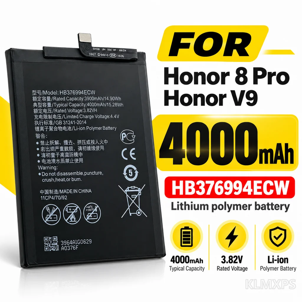 4000mAh HB376994ECW Internal Replacement Battery for Huawei Honor 8 Pro V9 DUK-AL20 DUK-L09 DUK-TL30 Mobile Phone