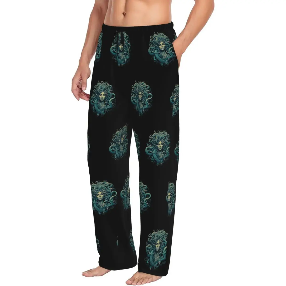 Custom Ancient Greece Medusa Gorgon Vintage Style Men Pajama Pants Lounge Sleep Sleepwear Bottoms with Pockets