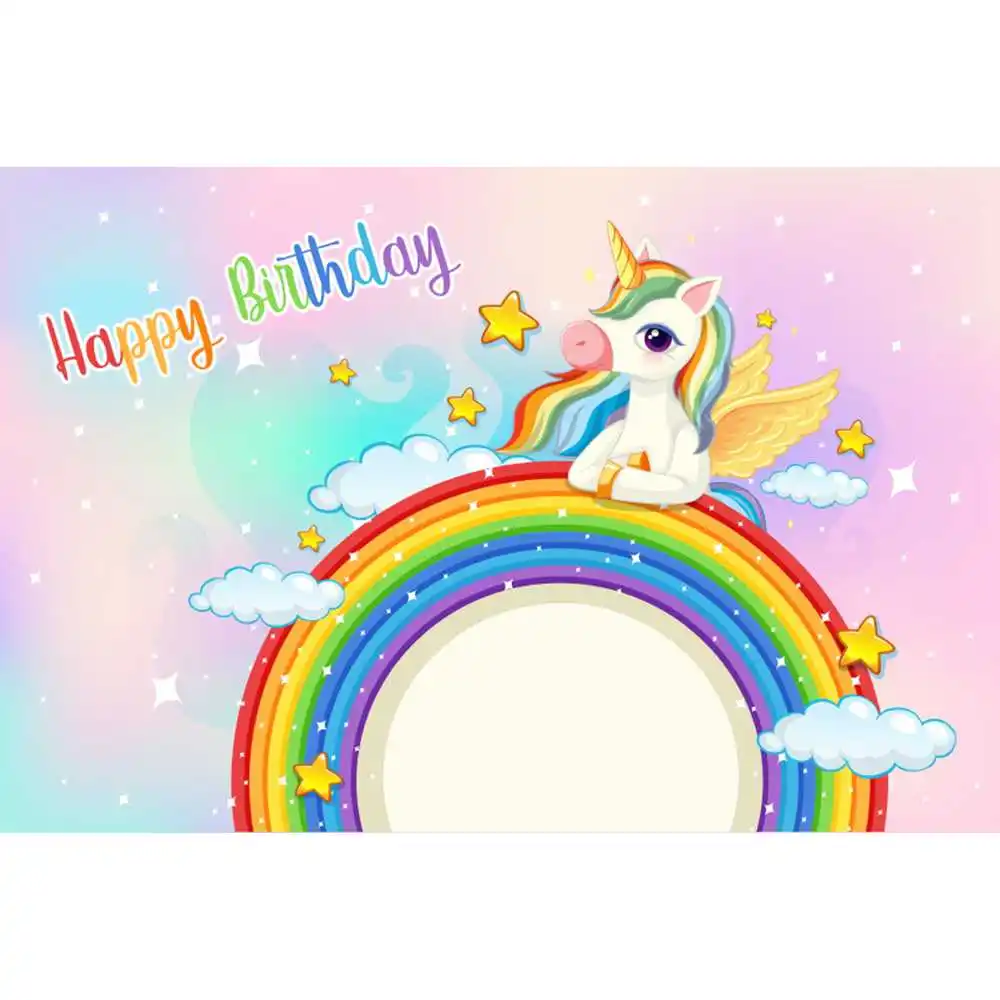 Rainbow Unicorn Happy Birthday Photo Background Fantasy Shining Star Background Decoration Baby Shower Party Photography Banner