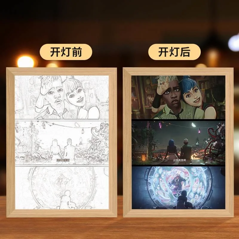 Arcane Season 2 Jinx Light Painting Anime Arcane Ekko Powder LED Picture Cartoon Frame Night Lamp Room Table Decor Toy Fans Gift