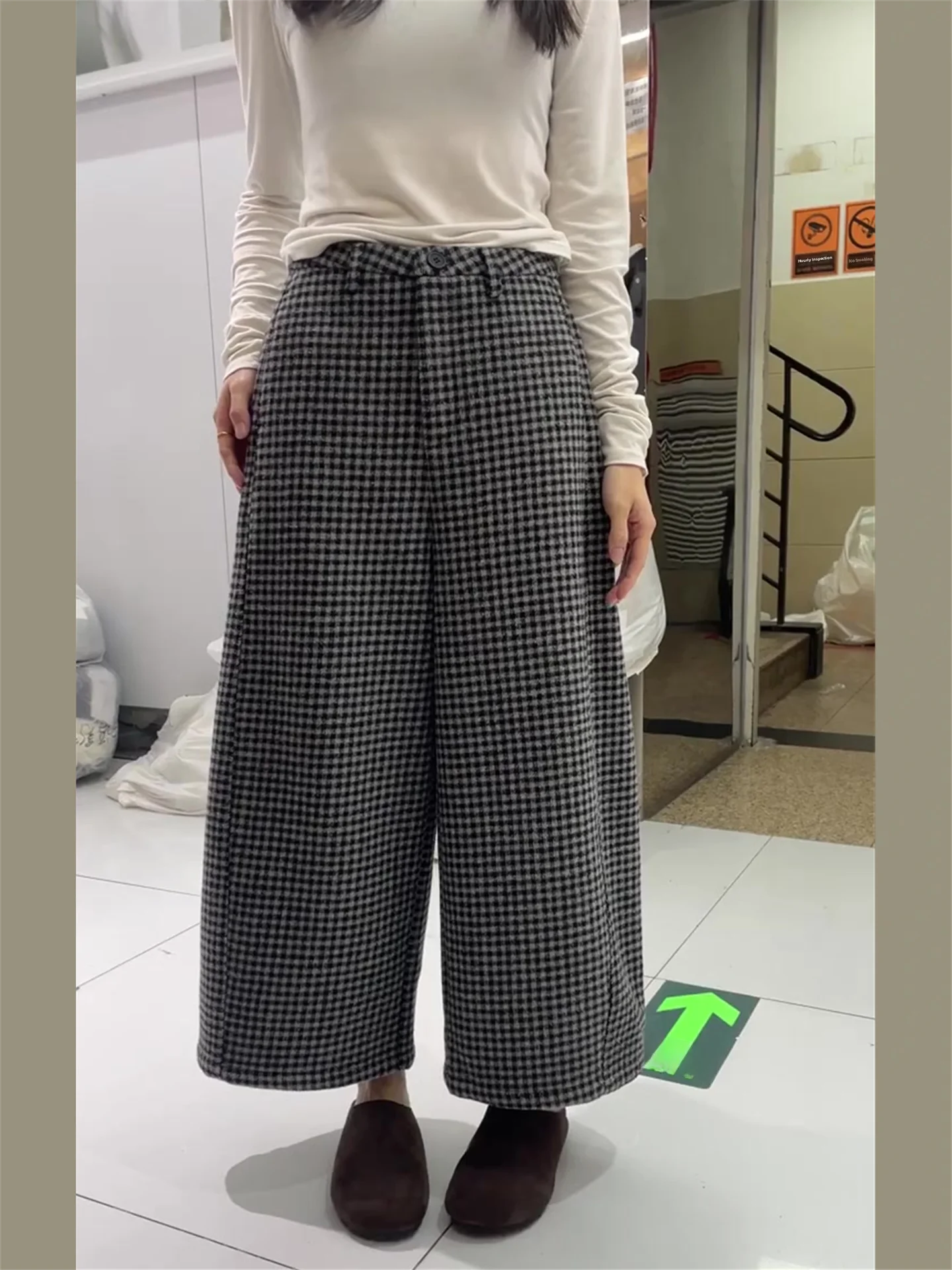 plus Size Casual Pants Women's 2026 Spring New Korean Style Slimming Versatile Design Quilted High Waist Wide Leg Pants