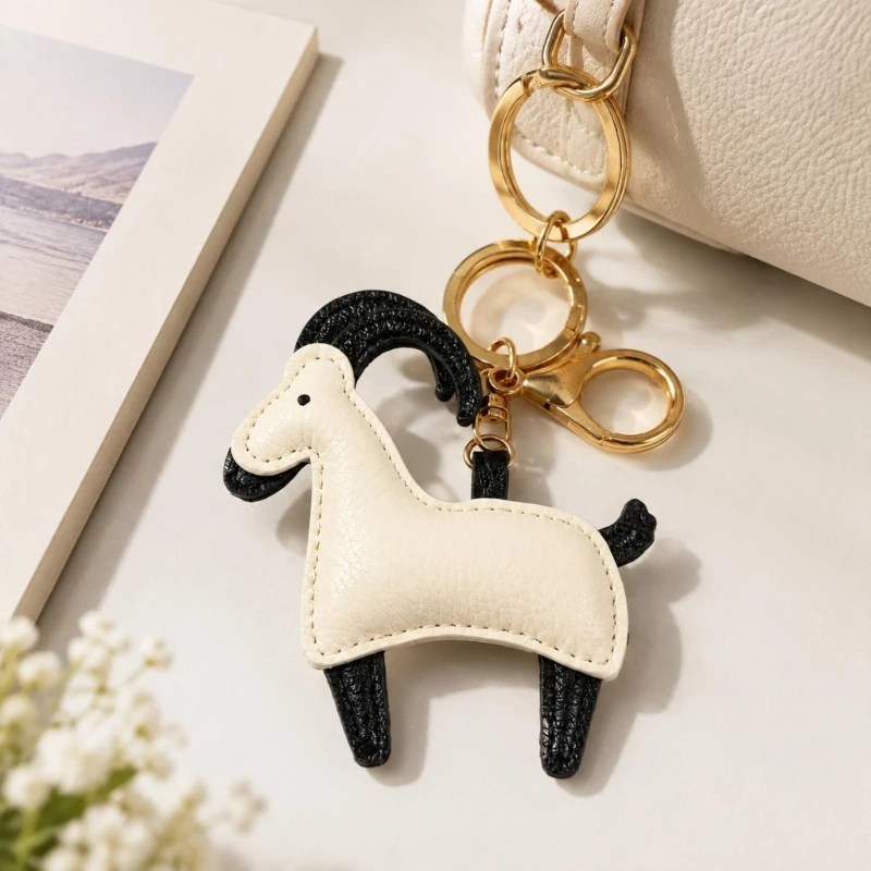 PU Leather Animal Bag Charm Keychain, Lightweight Antelope with Ring and Clip Hardware for Backpacks, Handbags and M76B