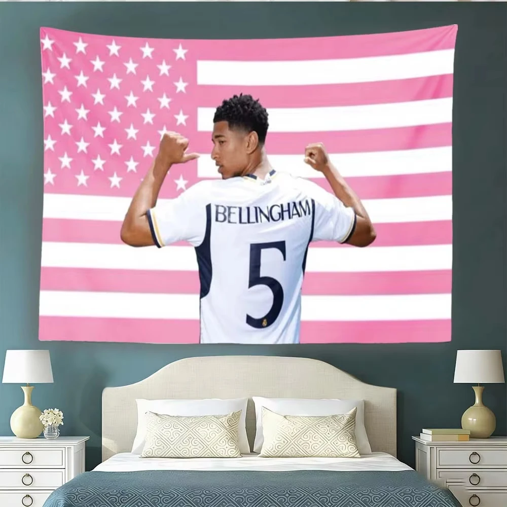 No.5 J-Jude B-Bellingham Soccer Tapestry Pink US Flag Background Wall Hanging Decor Bedroom Dorm Football Fan Gift